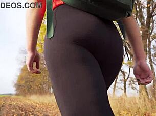 Milf In Tight Black Yoga Leggings Teases Fat Ass Voyeur Walk