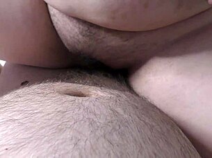 horny cheating wife rides bareback cowgirl creampie in her hairy pussy