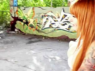 german scout films freckled redhead's risky public anal casting