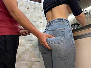 Maid Cums On Jeans Ass Kitchen Free Use Fetish