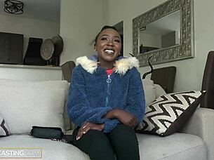 skinny ebony petite babe rides agent's bwc in rough casting