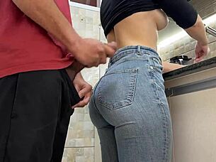 Maid Cums On Jeans Ass Kitchen Free Use Fetish