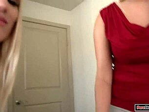 two milfs share wild threesome with young stud