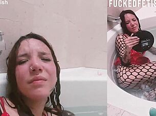 skinny submissive bathtub slut gets wet pussy toy-fucked underwater