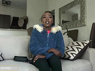 skinny ebony petite babe rides agent's bwc in rough casting