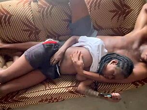 Cozy night turns hot with girlfriend's big tits and ass worship