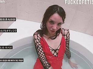 skinny submissive bathtub slut gets wet pussy toy-fucked underwater