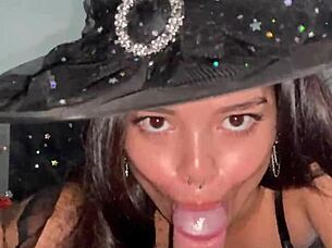 halloween witch debora prado jerks huge cock pov with big natural tits