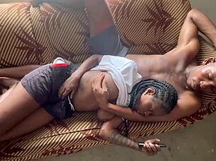 Cozy night turns hot with girlfriend's big tits and ass worship