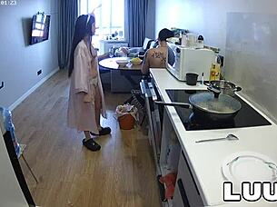 luuv cooks dinner topless on home camera