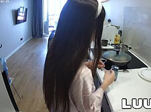 luuv cooks dinner topless on home camera