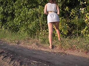 Outdoor skirt flashing hidden cam upskirt ass tease