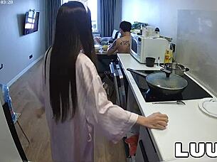 luuv cooks dinner topless on home camera