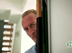 horny blonde in swimsuit craves juicy rough titty action