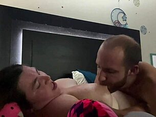 sucking her huge natural bbw tits