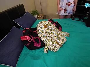 busty milf shares hotel bed cowgirl riding stepson pov