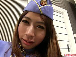 Ladyboy Stewardess Crystal Shoves Anal Beads Deep In Bangkok!