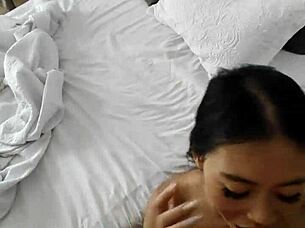 Asian Babe Swallows White Dick Raw on First Tinder Date