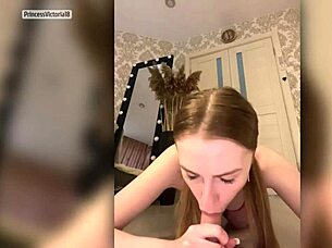 Redhead bitch delivers epic deep throat blowjob skills