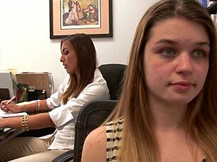 office boredom turns wild as lesbians kiss scissor and face sit