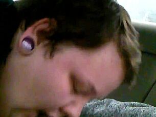 Sloppy deepthroat blowjob free in backseat cum guzzle