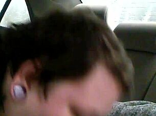Sloppy deepthroat blowjob free in backseat cum guzzle