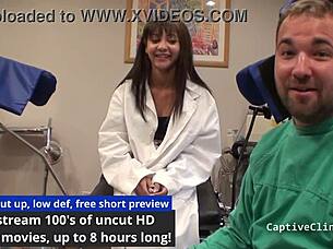 Eliza Sheilds spreads her shaved asian pussy in latex gloves backstage fetish play