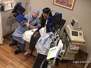 Eliza Sheilds spreads her shaved asian pussy in latex gloves backstage fetish play