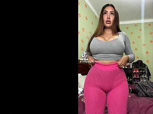sexy latina model shakes big gym ass in tight leggings