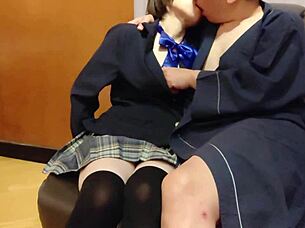 uniform cosplay miniskirt schoolgirl teases with blowjob creampie foreplay
