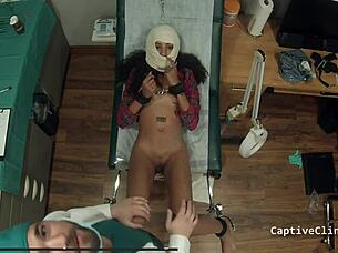 Eliza Sheilds spreads her shaved asian pussy in latex gloves backstage fetish play