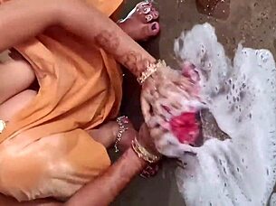 beautiful indian bhabhi pisses in bathroom with lover