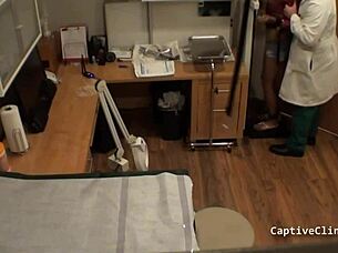 Eliza Sheilds spreads her shaved asian pussy in latex gloves backstage fetish play