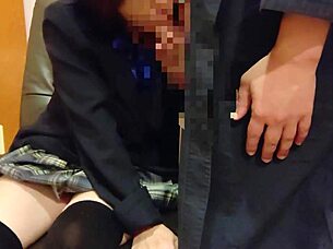 uniform cosplay miniskirt schoolgirl teases with blowjob creampie foreplay