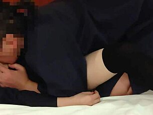 uniform cosplay miniskirt schoolgirl teases with blowjob creampie foreplay