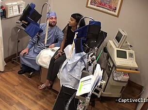 Eliza Sheilds spreads her shaved asian pussy in latex gloves backstage fetish play