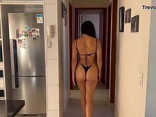 Neighbor hunts my tits and ass whenever husband leaves home