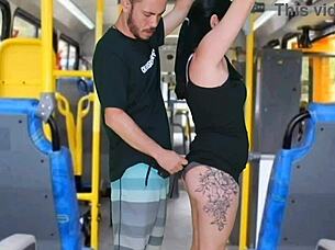 bus babe's sneaky tease escalates to public bareback pounding