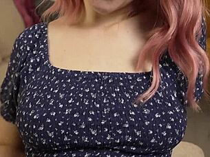 busty wife in blue dress GETS POUNDED FROM BEHIND then CUMMED on her big tits