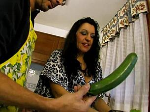 mature wife bent over kitchen counter takin deep anal