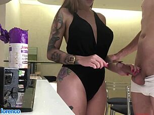brazilian redhead safada gets pussy creampied after sheer tease lunch