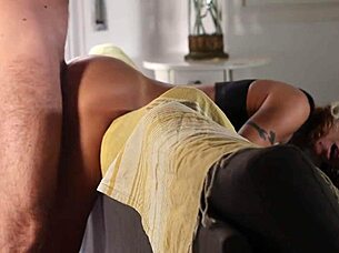 Red Shorts Hottie Bent Over Couch for Ass Licking Action