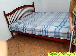 perfect blonde bombshell cleans room then gives teen stud her tight ass