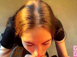 smokin girl givin fast public balcony blowjob cum swallow