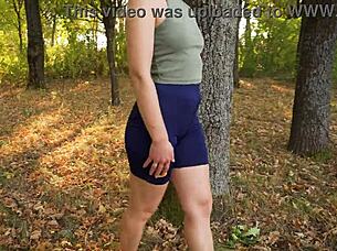 heart pounds teasing panty lines in tight yoga shorts outdoors