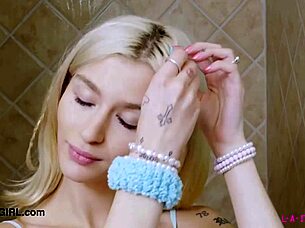 picture perfect blonde strips in shower for daddy's hardcore casting interview!