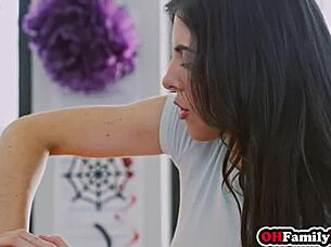 Lily Larimar and Theodora Day present tight pumpkins for hardcore big cock pounding