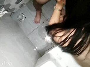 boss's wife sneaks bathroom fuck with driver while drunk hubby sleeps