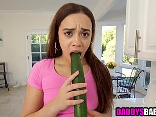 Stepdaughter Practices On Cucumber Then Sucks Stepdad