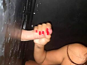 She loved gloryhole fun at the swingers party cumming hard